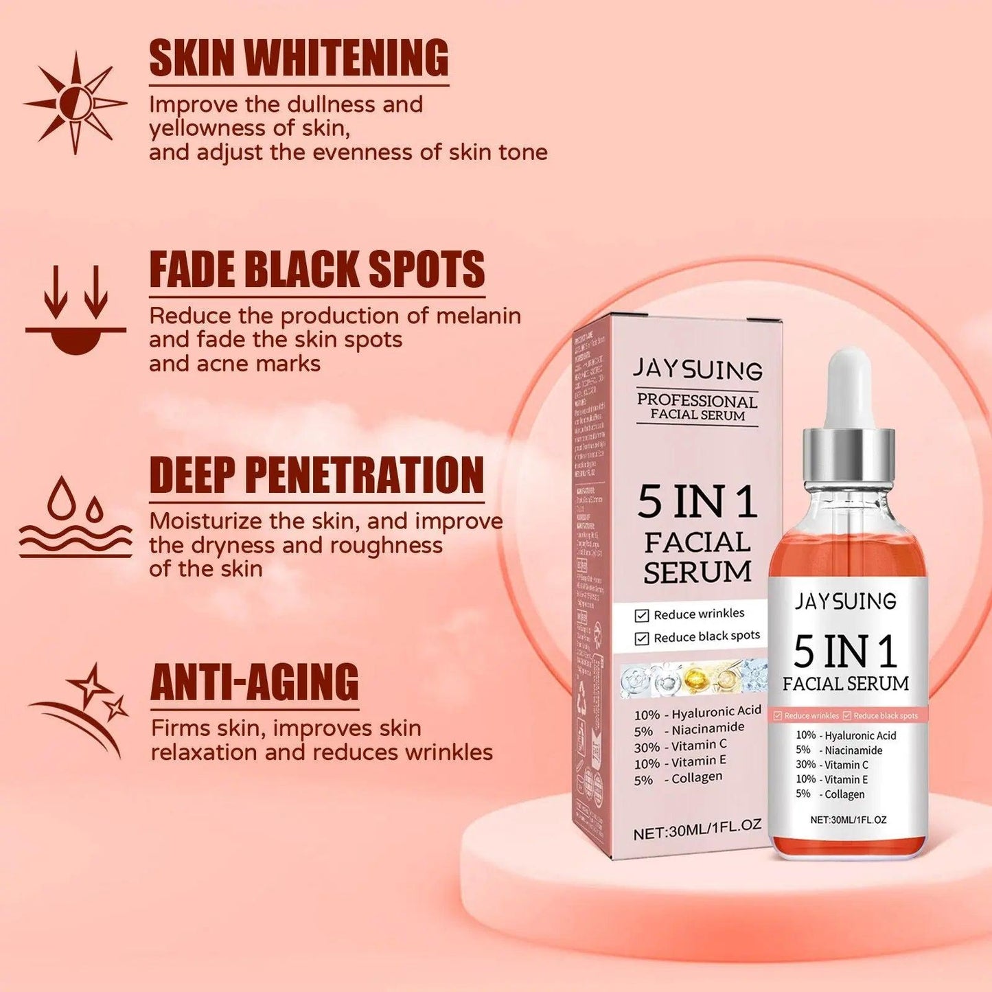 5 in 1 Face Serum Moisturizes Skin, Firming and Lightening Acne Spot Beauty Serum Doba