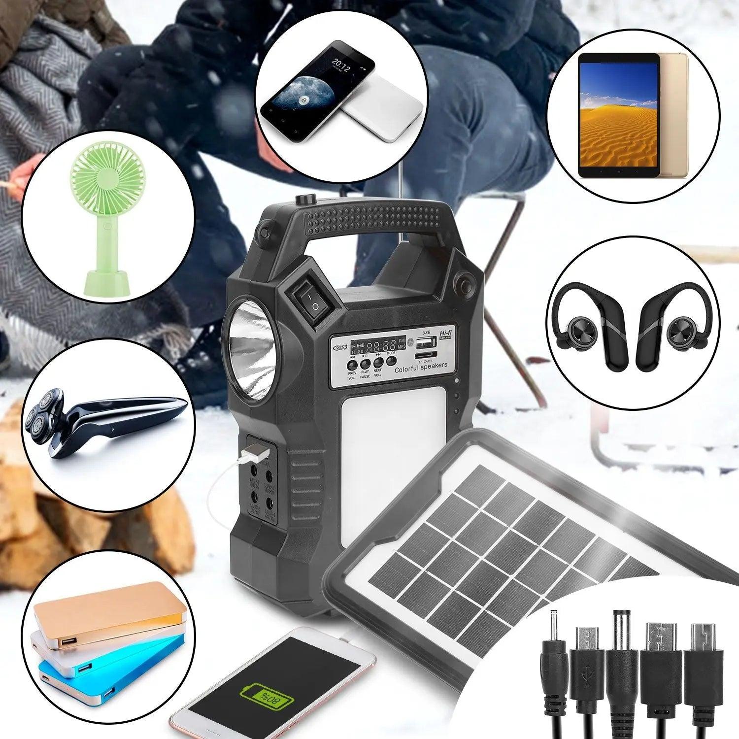 Portable Solar Power Station Rechargeable Backup Power Bank w/Flashlight 3 Lighting Bulbs For Camping Outage Garden Lamp Doba