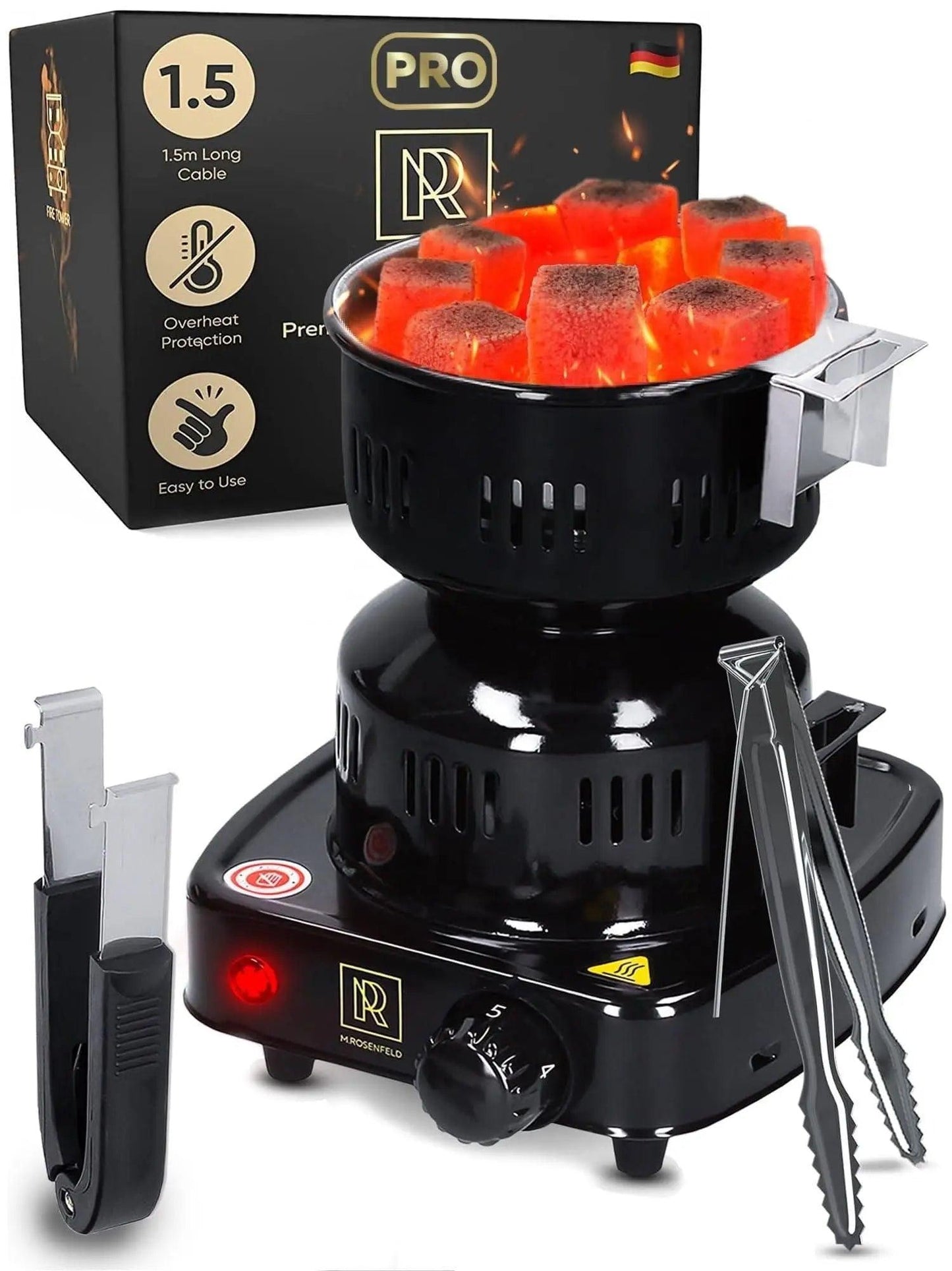 Multipurpose Electric Charcoal Starter Red Charcoal Burner Coconut Charcoal Lighters with Tongs 450W Hot Plate Electric with 304 Stainless Steel Coiled Burner Doba