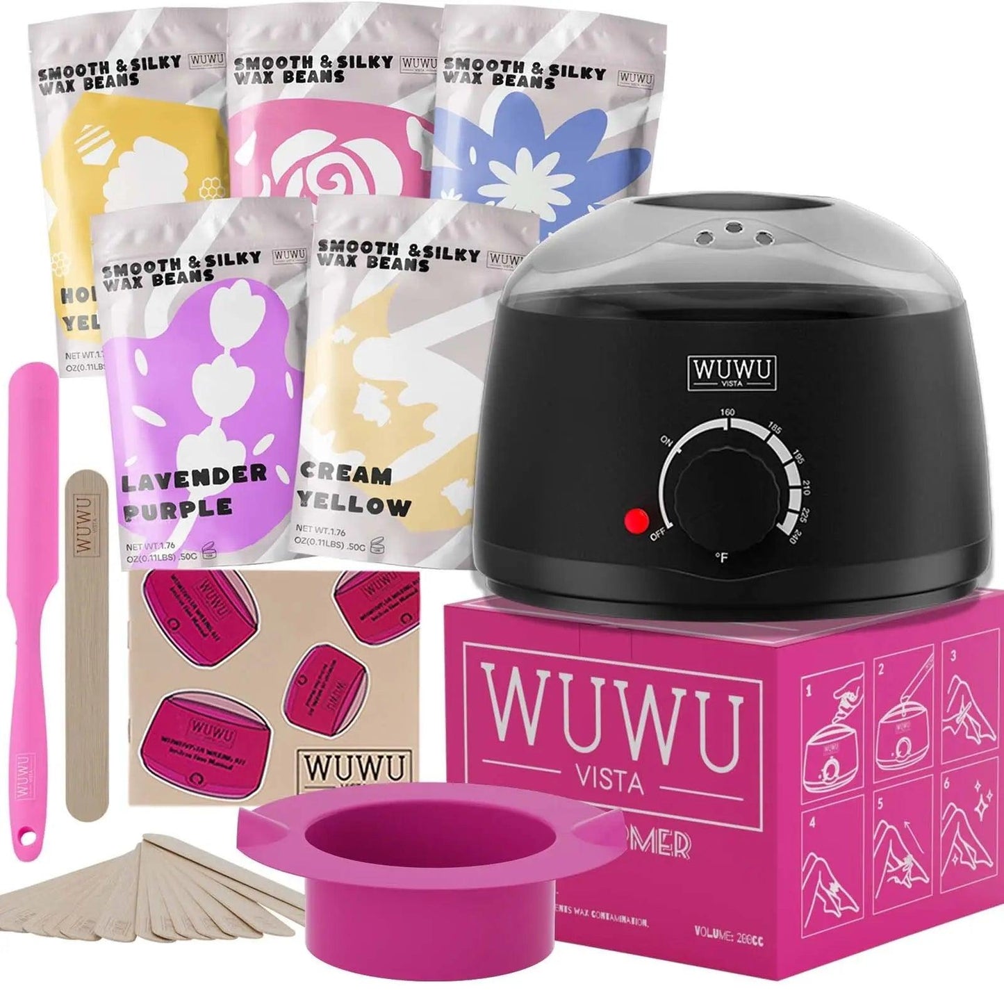 Waxing Kit WUWUVISTA Hair Removal Wax Kit With Wax Melt Warmer Waxing Beads For Face, Brazilian, Full Body, Bikini 19 Items Suitable For Plugs Of American,And European Specifications Doba