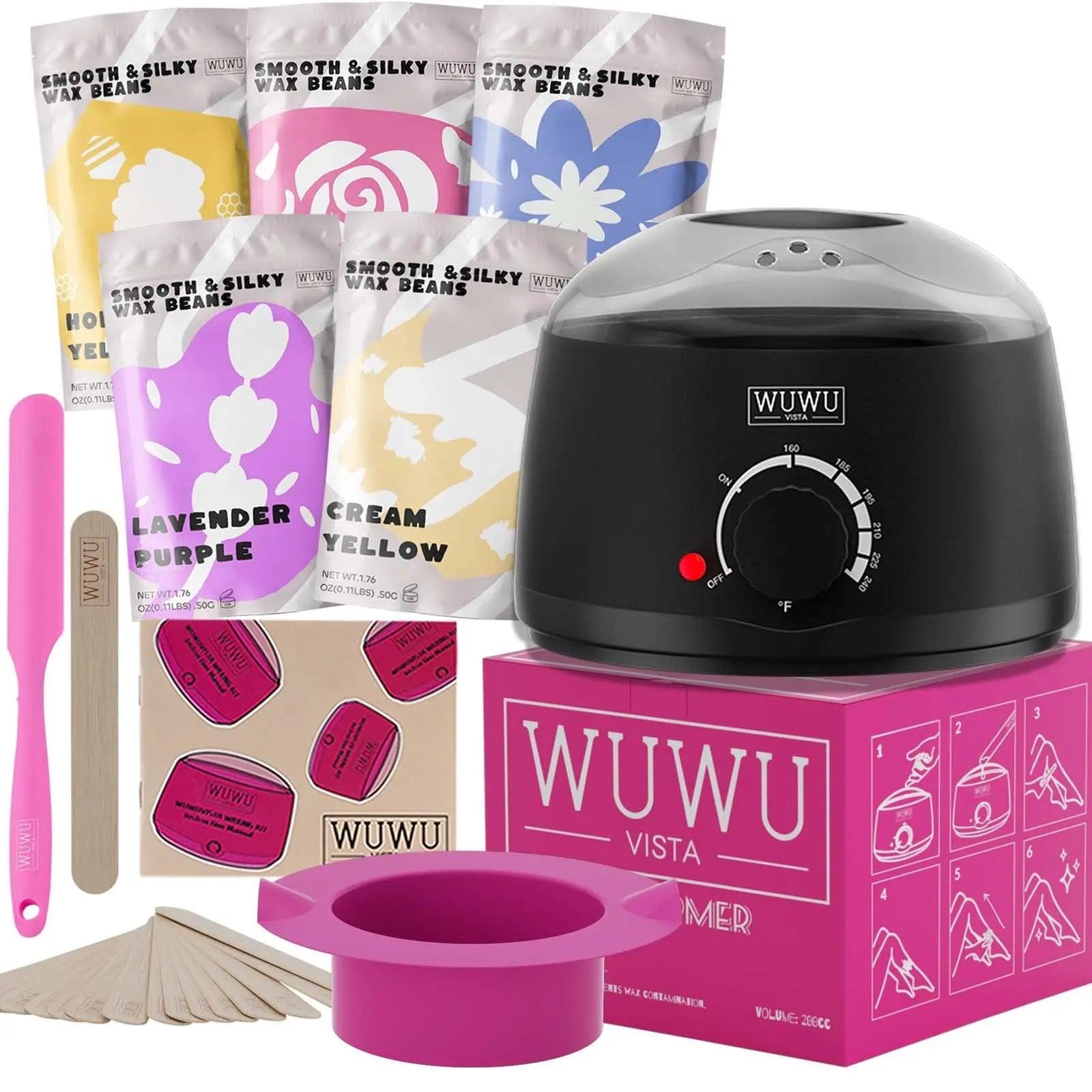 Waxing Kit WUWUVISTA Hair Removal Wax Kit With Wax Melt Warmer Waxing Beads For Face, Brazilian, Full Body, Bikini 19 Items Suitable For Plugs Of American,And European Specifications Doba