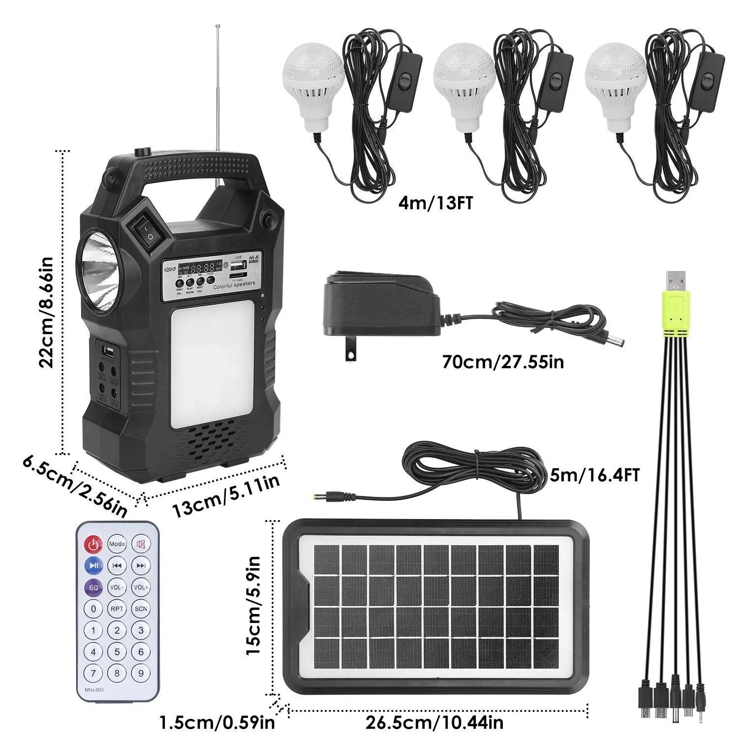 Portable Solar Power Station Rechargeable Backup Power Bank w/Flashlight 3 Lighting Bulbs For Camping Outage Garden Lamp Doba