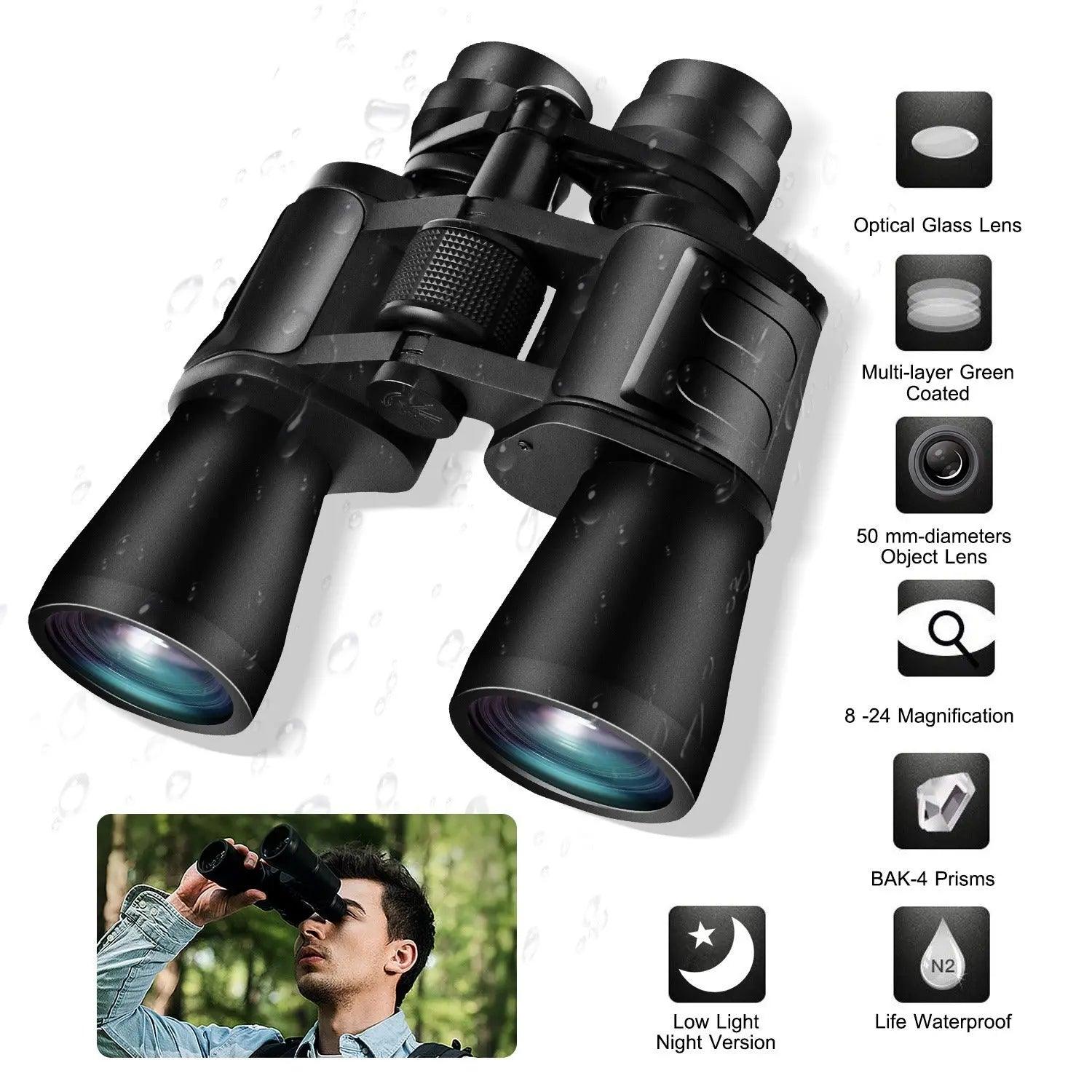 Portable Zoom Binoculars with FMC Lens Low Light Night Vision for Bird Watching Hunting Sports Doba