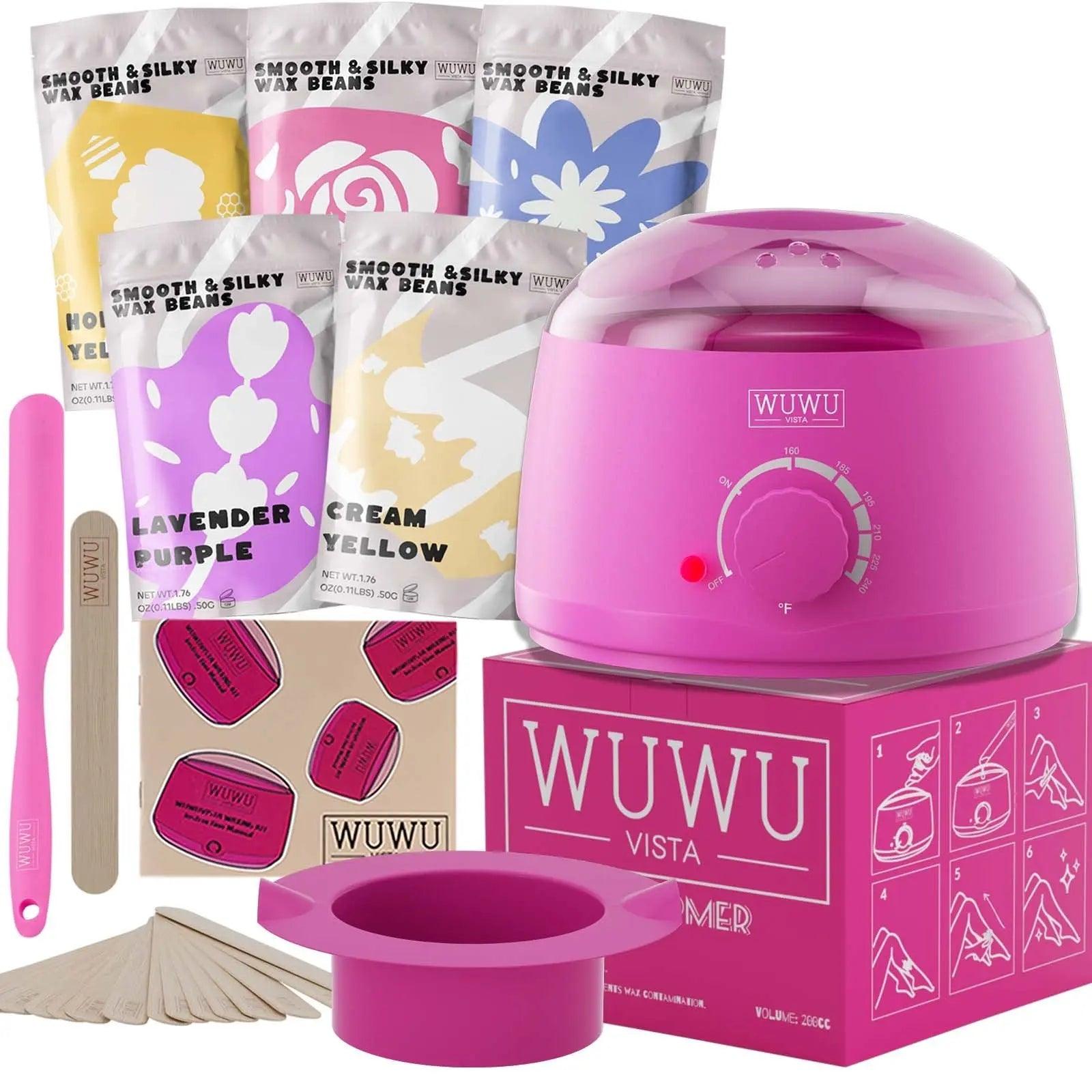 Waxing Kit WUWUVISTA Hair Removal Wax Kit With Wax Melt Warmer Waxing Beads For Face, Brazilian, Full Body, Bikini 19 Items Suitable For Plugs Of American,And European Specifications Doba