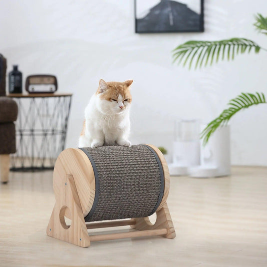 Wooden Cat Scratching Post, 360-Degree Rotating Cat Scratcher Toy with Bells for Indoor Cats and Kittens, Natural - Versatileandeasy