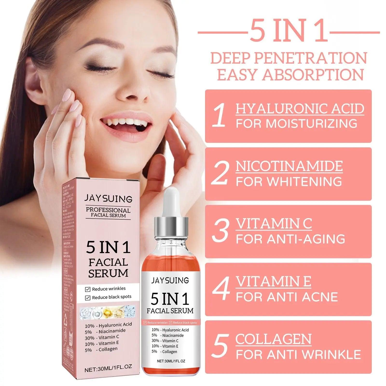 5 in 1 Face Serum Moisturizes Skin, Firming and Lightening Acne Spot Beauty Serum Doba