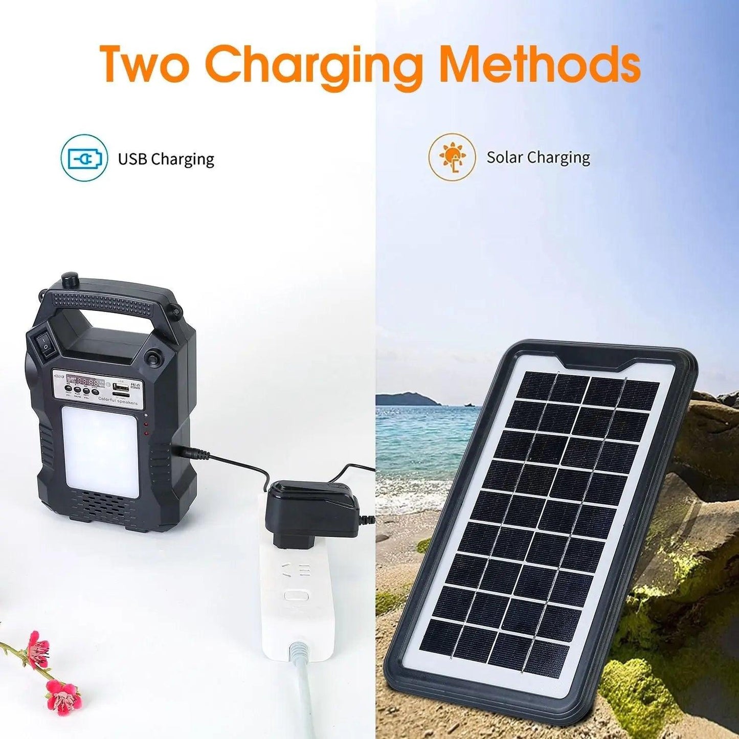 Portable Solar Power Station Rechargeable Backup Power Bank w/Flashlight 3 Lighting Bulbs For Camping Outage Garden Lamp Doba