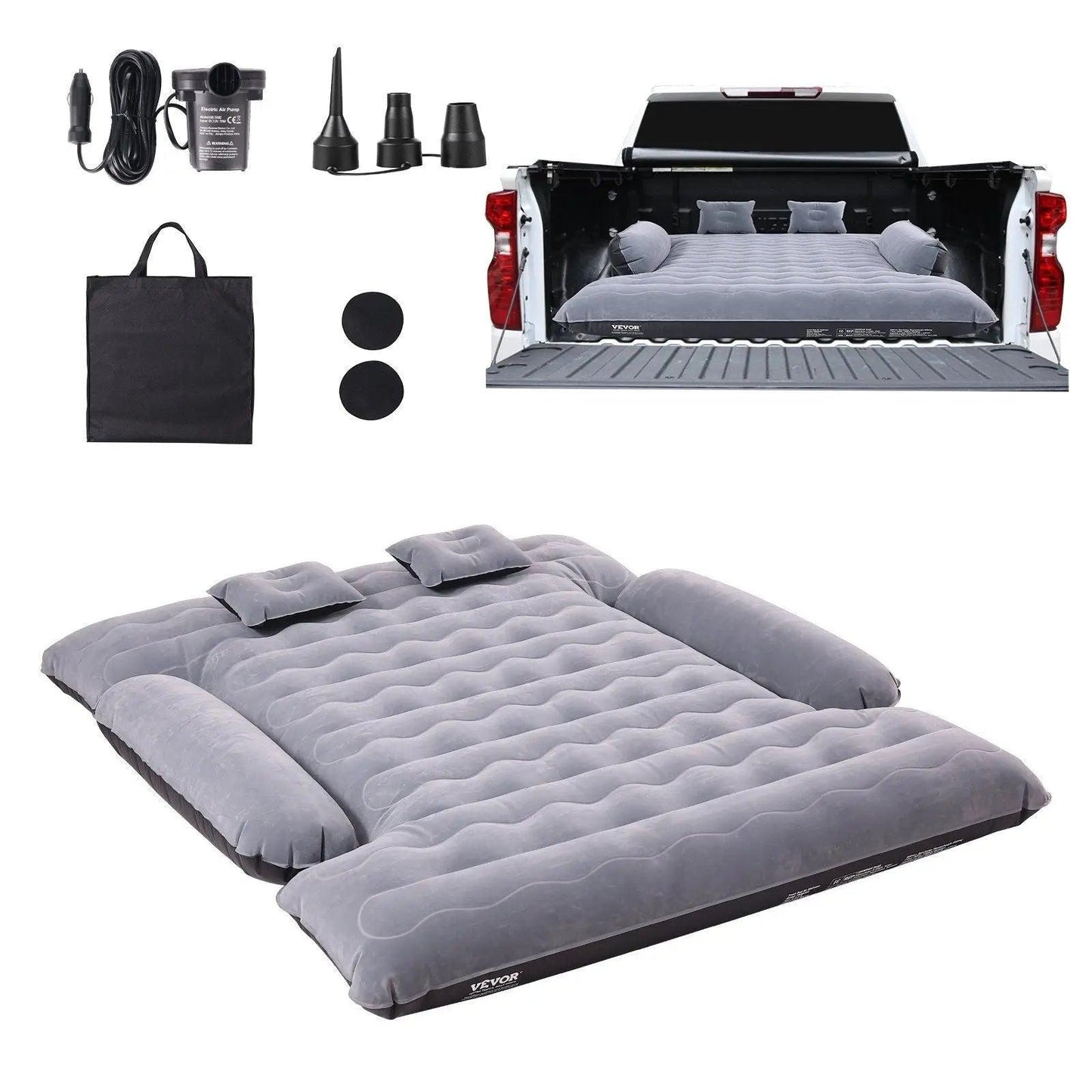 VEVOR Truck Bed Air Mattress, for 6-6.5 ft Full Size Truck Beds, Inflatable Air Mattress Camping Bed with 12V Air Pump 2 Pillows, Carry Bag, for Chevrolet Silverado, Dodge Ram, Ford 150/250/350 Doba