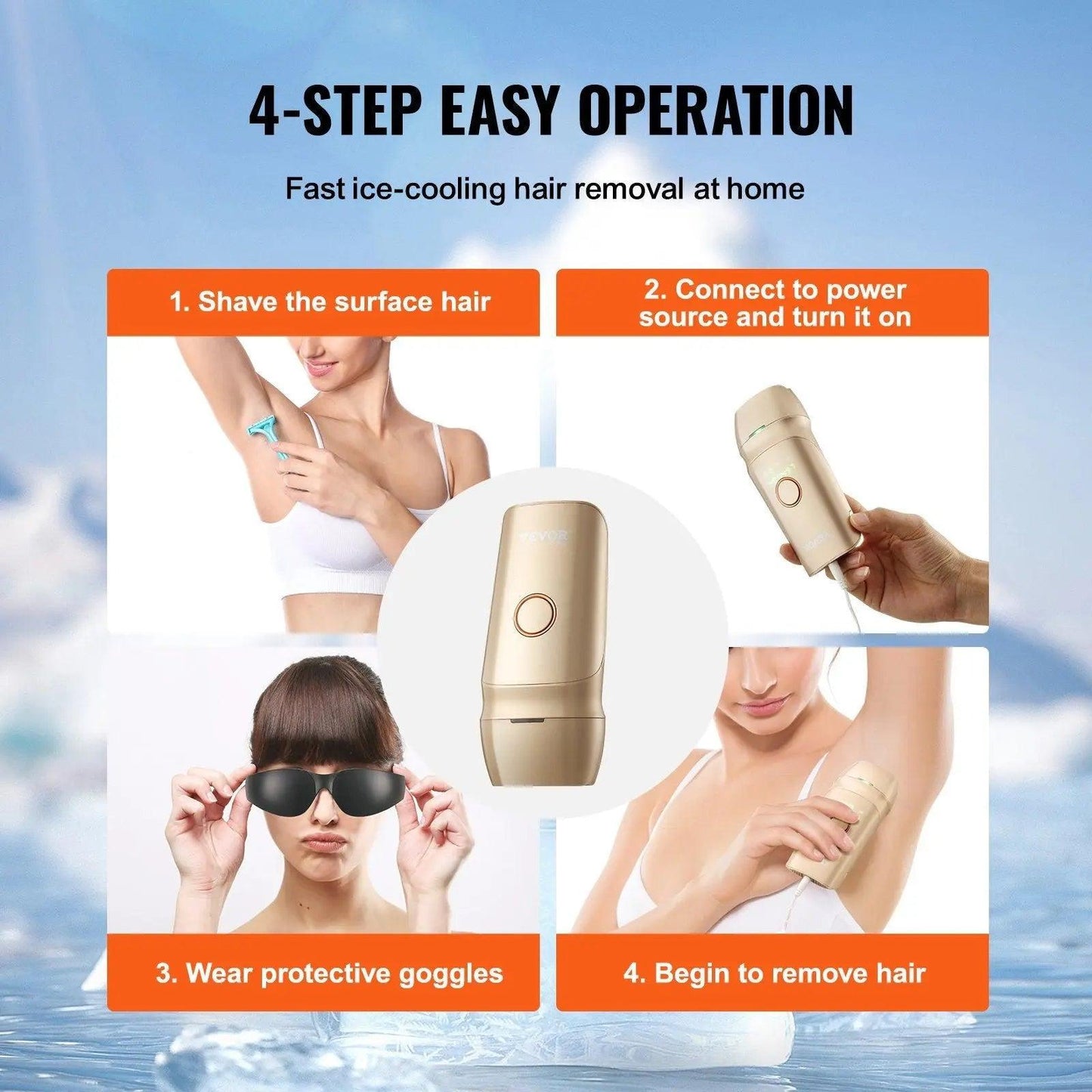 VEVOR IPL Hair Removal, Permanent Hair Removal with Ice Cooling System for Women Men, Auto/Manual Modes & 5 Levels, Painless At-Home Hair Removal Device for Legs, Arms, Armpits, Bikini Line Doba