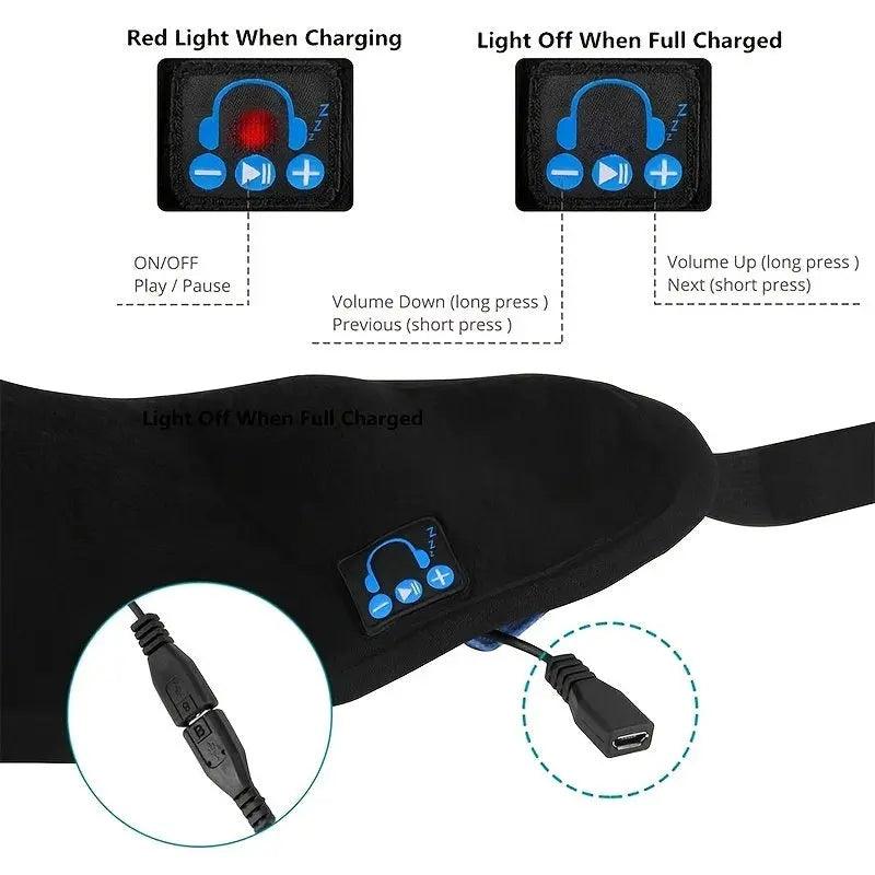 Sleep Eye Mask With Bluetooth-Enable Headphones Washable Travel Sleeping Hands Free Headband Built-in Side Speakers & Microphone Doba