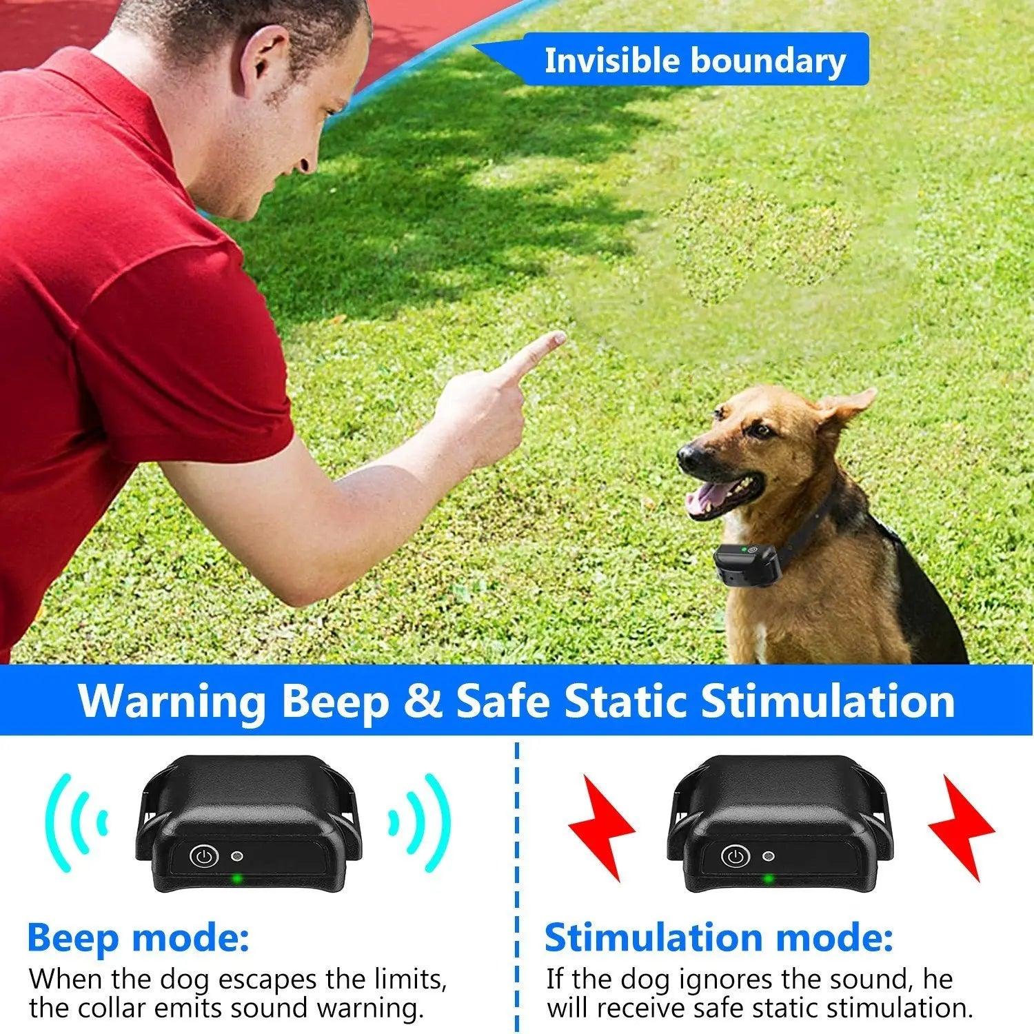 Wireless Electric Dog Fence Pet Shock Boundary Containment System Electric Training Collar For Small Medium Large Dogs Doba